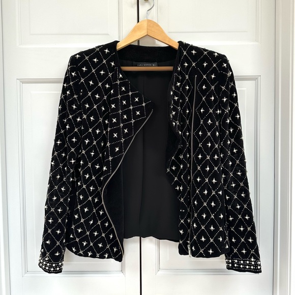 Zara Pearl and Rhinestone Velvet Encrusted Jacket - Picture 5 of 16
